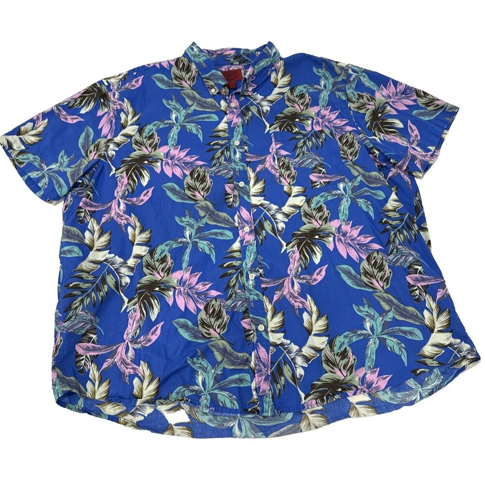 Foundry Hawaiian Button Up Tropical Style Floral Bright Blue Shirt Men's 3XL